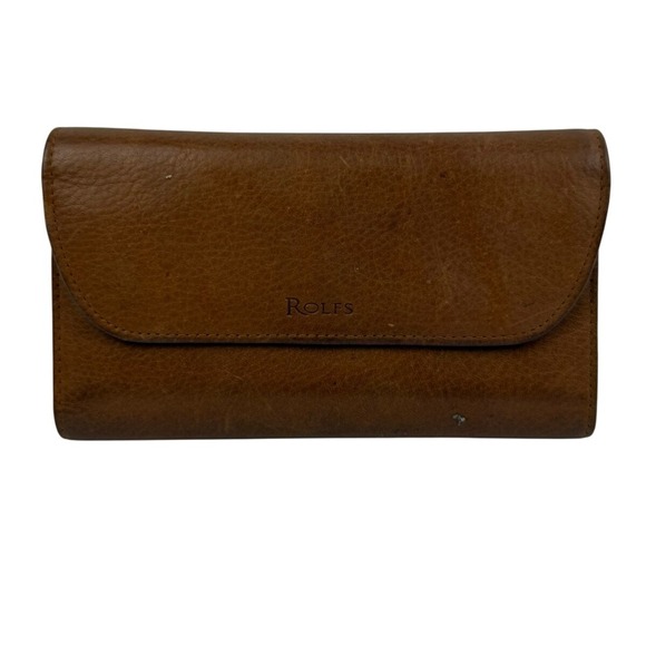 Rolfs Handbags - Rolfs Vintage Cognac Brown Leather Trifold Clutch Wallet